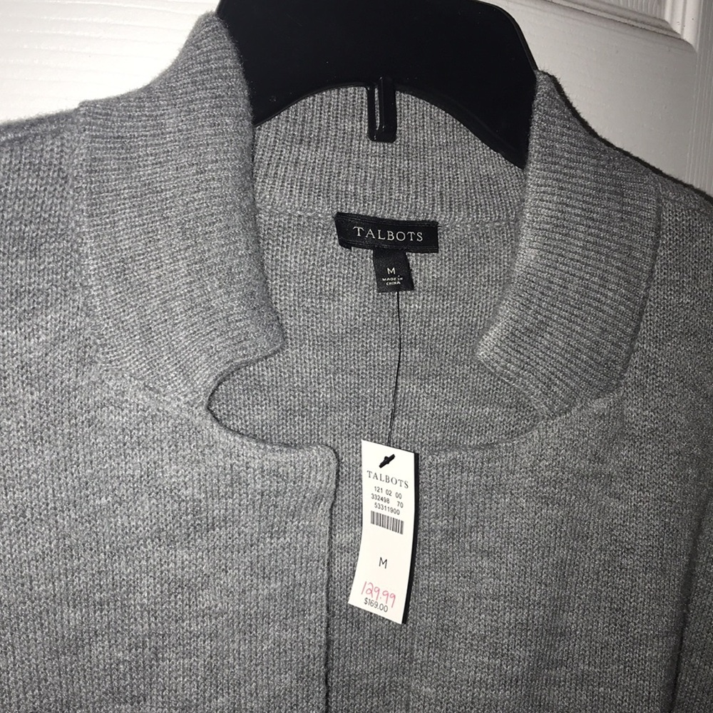 Talbots Light Gray Button-Front Long Cardigan Jacket - Picture 3 of 6